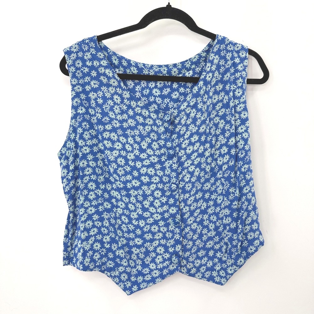Vintage 90s Daisy Floral Vest Top Women L Cottagecore Button Up Festival Hipster